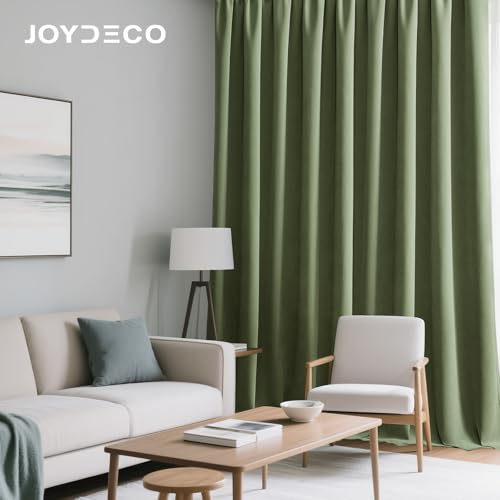 Image of Joydeco Coconut Green Velvet Curtains 90 Inch Curtains 2 Panels Set, Thermal Insulated Room Darkening Curtains for Bedroom Living Room, Soft Luxury Curtains Rod Pocket, 52W x 90L