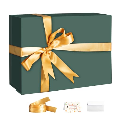 CHARMGIFTBOX Green Gift Boxes with Lids 9x7x4 Inches Gift Box with Ribbon Collapsible Gift Boxes with Magnetic Closure for Presents Bridesmaid Proposal Box Contains Gift Card Ribbon Tag
