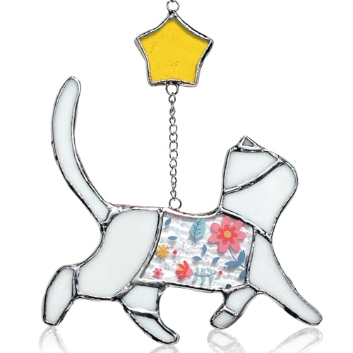 Seawah Weißer Katzen-Sonnenfänger aus Buntglas