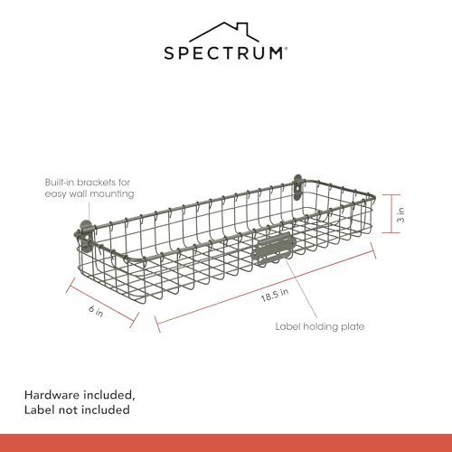 Spectrum Wall Mount Wire Baskets for Organizing with Label Plate, Industrial Gray - Steel Metal Basket Storage Organizer Bin - Open Storage Baskets for Kitchen Pantry, Cabinets, & Closet Shelves