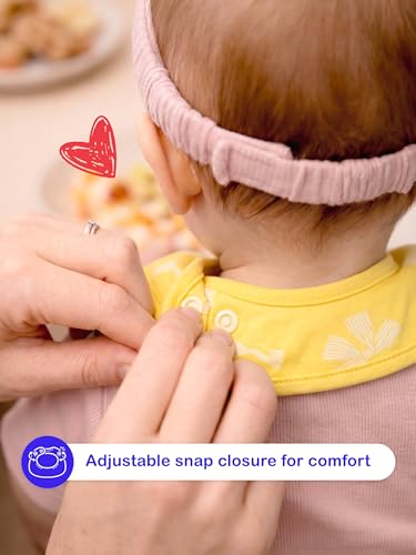 Image of Kidbea Organic Cotton Baby Bib, Adjustable Snap Closure Soft Absorbent Feeding Bibs Apron for Newborns & Infants Child With Cute Prints | Reusable Baby Essential