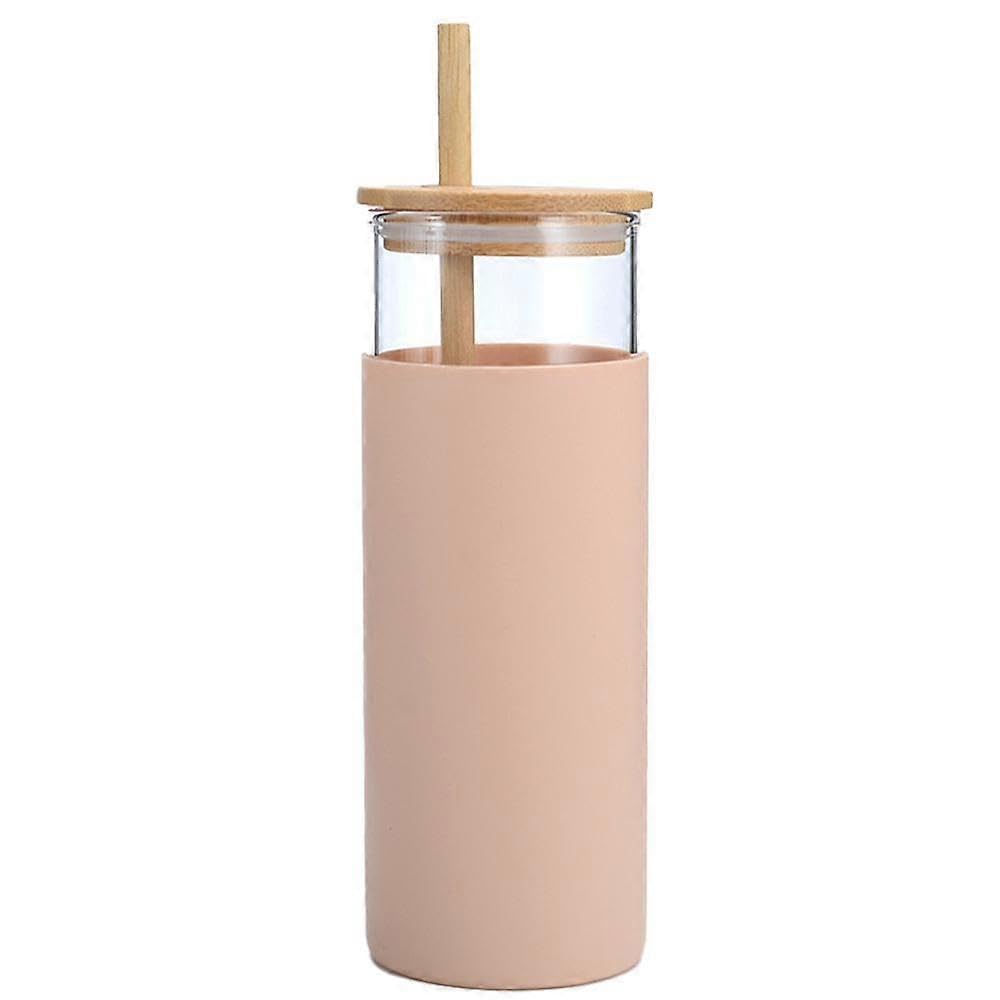 JOYHAPPST Silicone Sleeve Glass Drinking Cup Valentine's Day Glass Water Bottle Straw Silicone Protective Sleeve Bamboo Lid