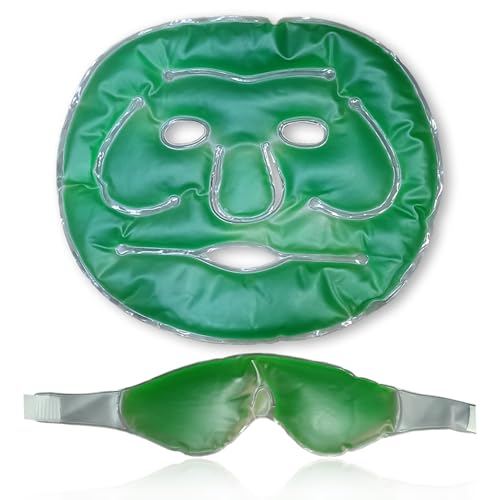 Image of Aqua Ice Face & Eye Cooling Gel Mask and Aloe Vera Gel Mask Ice Pack for Face and Eye Patches Remove Dark Circles, Fatigue Cool Eyes Patch Pads Eye Care | Facial Skin Refresh Face Mask for Hot & Cold Therapy (Large Aloe Face Mask, Green Eye Mask)