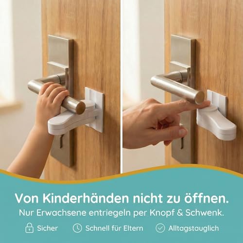 Homery Türsicherung Kinder [2 Stück] – Kindersicherung Tür, Türsicherung ohne Bohren für Türklinke & Türhebelschloss, Türschloss Kindersicherung innen, Türklinken Stopper ohne Bohren