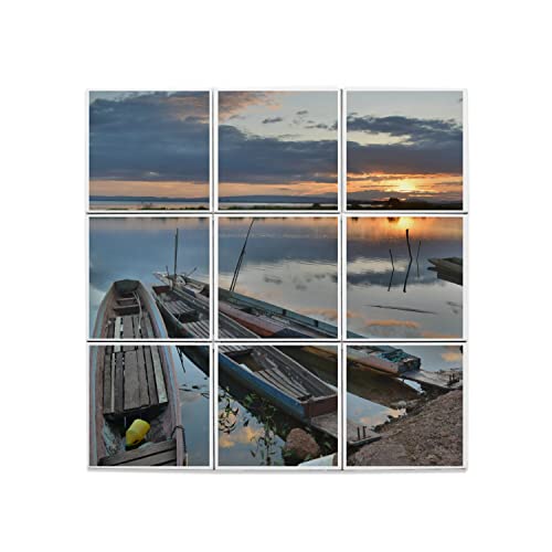 Carreaux céramique barque de pêche paysage lacustre souvenir de vacances