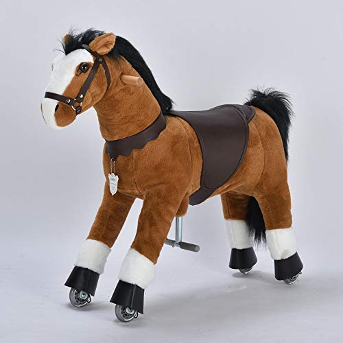 UFREE Horse Action Pony, Ritt auf Spielzeug, mechanisch bewegendes Pferd, Kinderwagen für Kinder von 4 bis 9 Jahren, mittelgroß, Höhe 93 cm (brauner Körper, Schwarze Mähne & Schwanz)