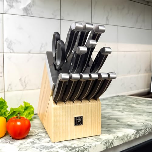 Image of Henckels International Statement 14-pc Self-Sharpening Knife Block Set, 6 Steak Knives, Paring, Santoku, Bread, Chef's Knife, & More, Natural Block Color