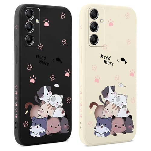 Coiwxmoi 2 Piezas Funda para Samsung Galaxy A14 4G/5G 6,6'', Suave Silicona Case Protector de Cámara Carcasa, Mujeres Aesthetic Diseño de Dibujos Antigolpes Protector Case para Samsung A14, Gato 03