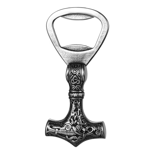 OIDEA Viking Thor's Hammer Bottle Opener: Silver Vintage Norse Celtic Knot Odin Stainless Steel Beer Opener Portable Key Chain Father's Day Viking Jewelry Gift for Men