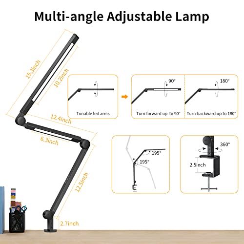 Eppiebasic Led Desk Lamp With Clamp,[Dual Light Source] Desk Light For Home Office, Dimmable & 4-Color Modes Table Lamp, Eye Care Office Lighting With Memory & Timer For Monitor Work Study Reading #TOP6