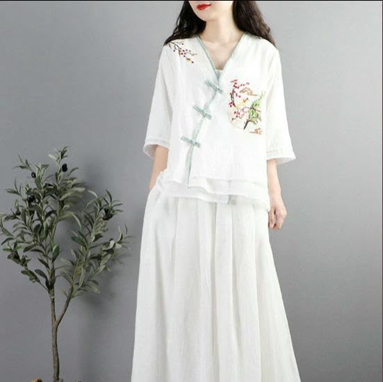 Robe république rétro en coton et lin ample pour l'art du thé