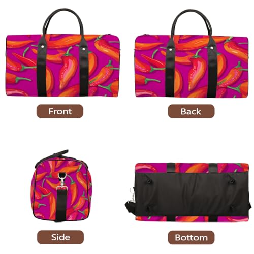 Chili Peppers Print Sports Tote Gym Bag for Men & Women, Water Resistant Foldable Travel Duffel Bag, Lightweight Carry-On Weekender Overnight Bag for Workout Hospital3