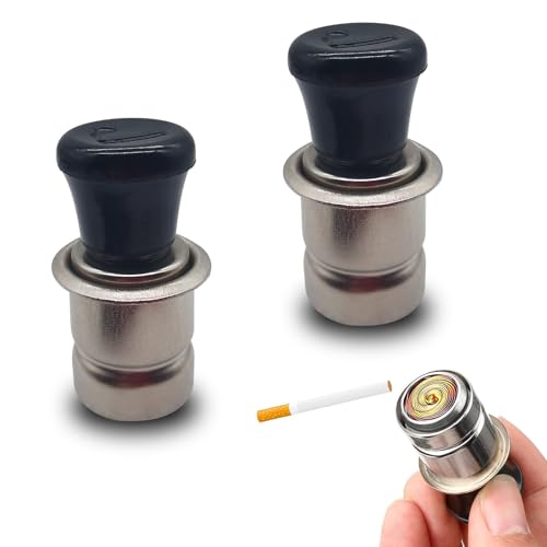 jokormo Pack-2 Car 12V Cigarette Lighters, 0.82" x 1.81" Safe Extreme Speed Heat, Stainless Steel, Modern/Minimalist Style, Black & Silver
