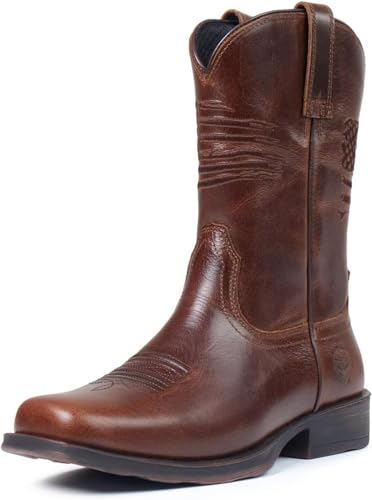 Image of SUREWAY Men's 10 inch Western Cowboy Work Boots for Men Square Toe,Premium Full Grain Leather,GoodyearWelted,Superior Oil /Slip /Water Resistant