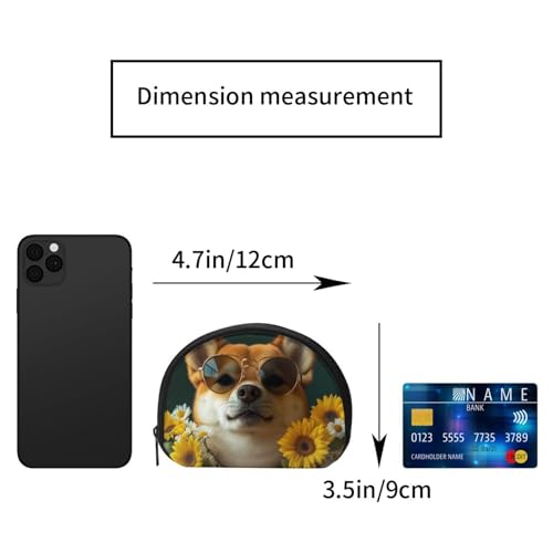 Portable Coin Purse Hipster-Shiba-Inu-Sunflower Mini Zippered Money Pouch Card Holder2