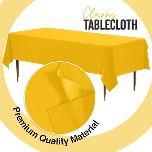 Image of Exquisite Yellow Rectangle Tablecloth 54 inchx108 inch - 48 Pack | Plastic Tablecloth, Disposable Table Covers Rectangle for Parties, Weddings, Holidays & Party Supplies