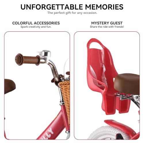 Image of RULLY Fruit Kids Bike 12 14 16 Inch Bicycle for Girls Ages 2-7 Years, Training Wheels Included, Girl Bikes with Basket & Doll Seat
