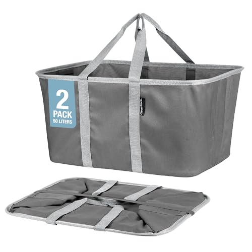 CleverMade Collapsible Laundry Tote - Charcoal Gray 2-Pack 50L - Foldable Storage Organization Container for Clothes Laundry Room Storage Solution