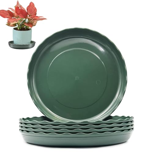 Pubiao 5 Pack Plant Saucers Durable Plastic Plant Pots Thicker Garden Flower Pot Sturdy Round Plant Drip Tray with Laciness for ​Indoor Outdoor Garden Flowerpot (20 cm)