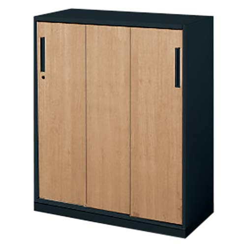 【メーカー配送・設置・組立】コクヨ スチール 収納 エディア 木目タイプ BWU-HD359E6AEP2-K 下置き用 3枚引き違い戸 幅90×奥行き45×高さ111cm 本体:ブラック/引き戸:ラスティックミディアム