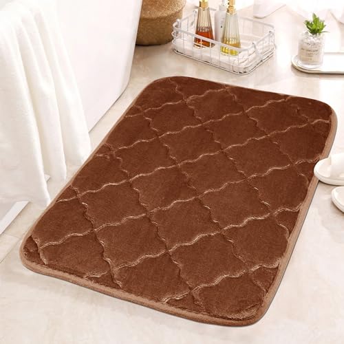 Image of Anti-Skid Memory Foam Bath mats|Washable, Non-Slip, Soft & Super Absorbent Quick Drying Mat |Door Mats Ideal for bathrooms, Showers, Kitchens & Home Entrance (60x40cm Brown Quatre)