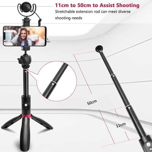 viewflex VF-K3 Smartphone Video Microphone Kit, Shotgun Microphone with Retractable Bluetooth Handle & Adjustable tripodVlogging Microphone for iPhone & Android