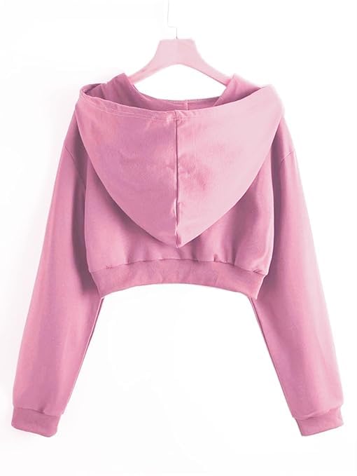 Image of Solid Long Hooded Neck Hoodie Zipper Crop Jacket for Women's