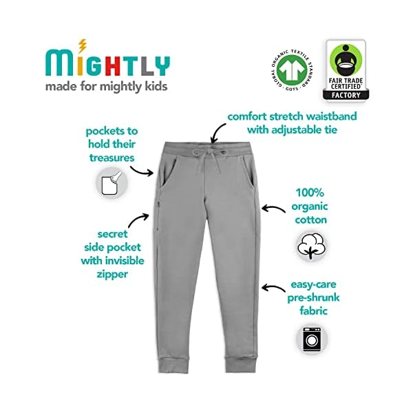 Mightly Boys and Girls' Sweatpants Joggers | Organic Cotton Soft Fleece Track Pants, Stretch Waistband, Fair Trade Certified - Image 4