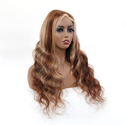 Bly 13X4 Hd Transparent Lace Front Wigs 250% Density Ombre Highlight Human Hair Wig 16 Inch Body Wave Dark Brown To Blonde 4/27 Colored Hair Pre Plucked Glueless Wig For Black Women #TOP5