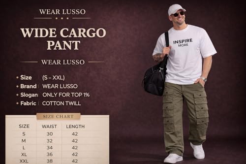 Image of Wear lusso 10 Pocket Cargo Pants for Men | Cotton Twill Fabric | Regular Fit Utility Cargo Trousers | Casual Streetwear Bottomwear