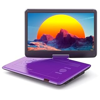 WOLFANG Lettore DVD portatile da 17,5" con display HD da 15,6", batteria da 5000 mAh, nessuna restrizione regionale, doppi altoparlanti stereo, supporto USB/SD/Sync-TV/proiettore, viola