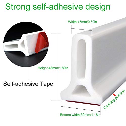 Collapsible Threshold Water Dam for Shower Stall, Silicone Shower Barrier Keeps Water Inside Shower Pan, Shower Base Water stopper Dry And Wet Separation (66 inches, white) - Thumbnail 2