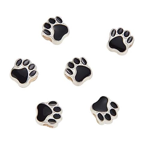 LiQunSweet 20 Pcs Alloy Enamel European Loose Charm Beads Large Hole Beads Dog Cat Animal Doggy Footprint Paw Print for Jewelry Making DIY Findings - 11mm Cover