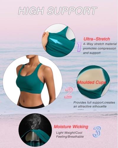 Image of RUNNING GIRL High Impact Sports Bras for Women,Crisscross Back High Support Bra Moulded Cup Workout Bra Push up(WX3072 Storm Teal XXL)