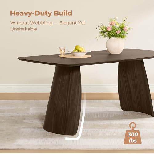 Image of CHITA 71 inch Modern Dining Table for 6, Rectangle Wood Kitchen & Dining Room Table, Solid Rubberwood Frame, Bentwood Legs, Walnut Venner