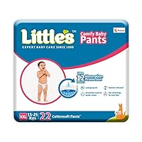 Little’s Baby Pants Diapers with Wetness Indicator & 12 Hours Absorption, Extra Extra Large (XXL), 15-25 kg, 22 Units x Pack of 1, White