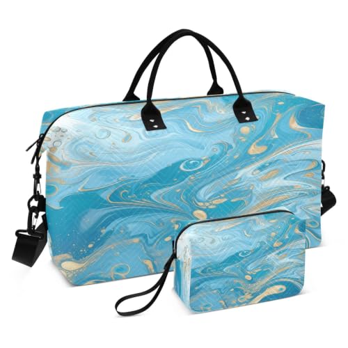 Sac à main de week-end motif marbre bleu de mer avec sa trousse de soin exclusive