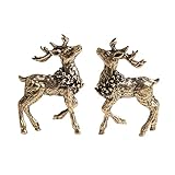 Opexicos 2Pcs Copper Deer Ornaments Solid Brass Sika Deer Small Ornaments Rich Feng Shui Craft Sculpture Desk Decoration