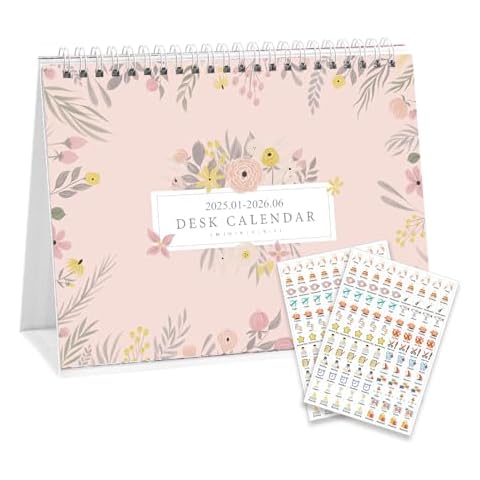 Small Desk Calendar 2025-2026, Mokani Standing Desktop Calendar 2025(January 2025-June 2026), Academic Year Flip Desk Calendars with 234 Stickers and US Holidays Marked (8"x6") Cover