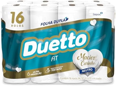 Dupla Duetto Fit - Papel Higienico Folhade, 30 Metros com 16 Rolo...