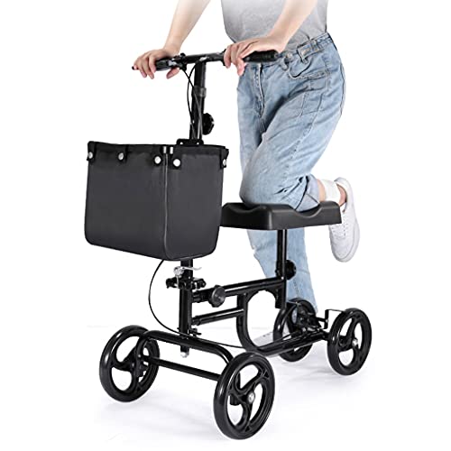 Rollator Walkers Knee Scooter Off-Road Shockproof Foldable Knee Scooter Economic Knee Scooter for Foot Injuries Best Alternative to Crutches (Black)