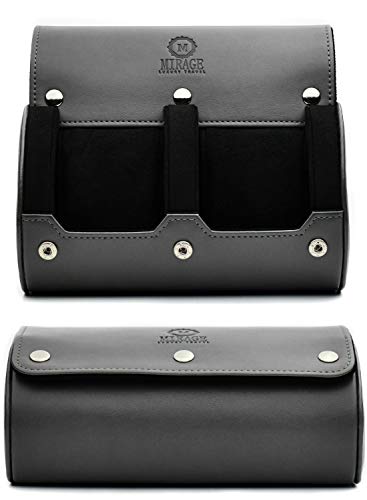 2 Watch Roll Travel Case for Men - Watch Holder and Storage for Travel - Slate Gray Swiss Motif Vegan Leather