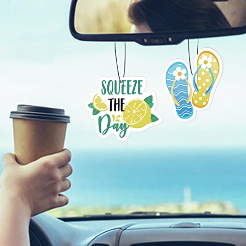 8Pcs Car Air Fresheners Summer Cute Car Accessories Scented Hanging Car Diffusers For Women Girls Lemon Beach Rearview Mirror Pendant Decorative Ornaments Closet Bathroom Decor #TOP3