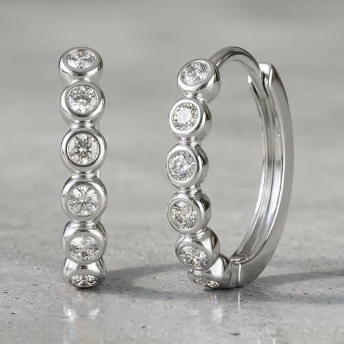 GIRIOIZ 925 Sterling Silver Huggie Earrings for Women, Small Hoop Earrings with High-Carbon Diamond, Hypoallergenic Lightweight Jewelry for Daily Wear (White2) — view 2