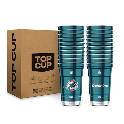 Top Cup NFL Miami Dolphins 20 oz Reusable Aluminum Cups 20 Count | Officially Licensed Durable Reusable & Recyclable Made in USA