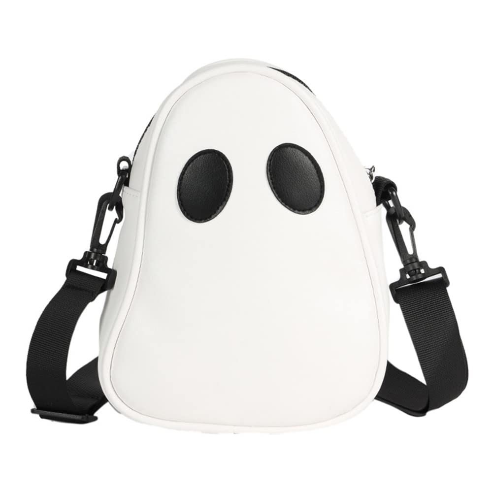 Halloween Ghost Crossbody Bag - PU Leather Funny Shoulder Bag For Women & Men (Black/White)