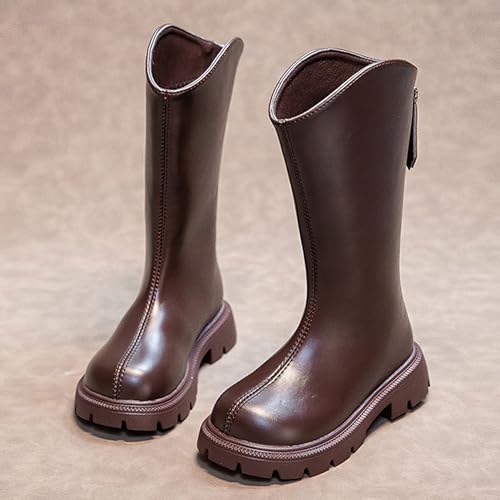 rismart Girl's Western Boots Back Zip Warm Lined Mid Calf Cowgirl Cowboy Riding Shoes2