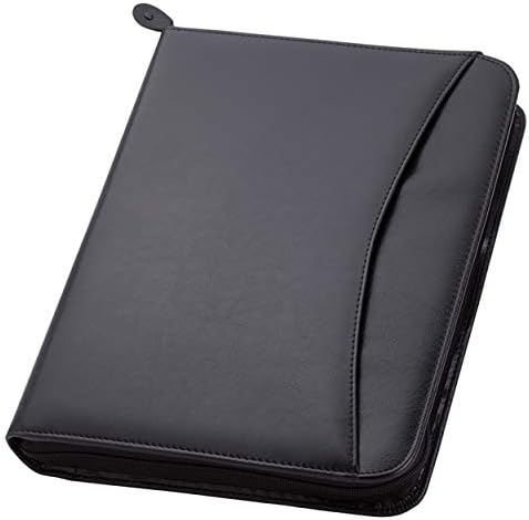 Travigo 3-Ring Zipper Business Leather Portfolio Folder| 1.25" 3-Ring Binder Professional Business Folder Resume Document Organizer|Exterior Pocket | Guesseted File Pocket| 8-1-2" Writing Pad (Black)