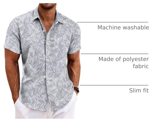 Image of COOFANDY Men's Linen Shirts Short Sleeve Casual Shirts Button Down Shirt for Men Beach Summer Wedding Shirt