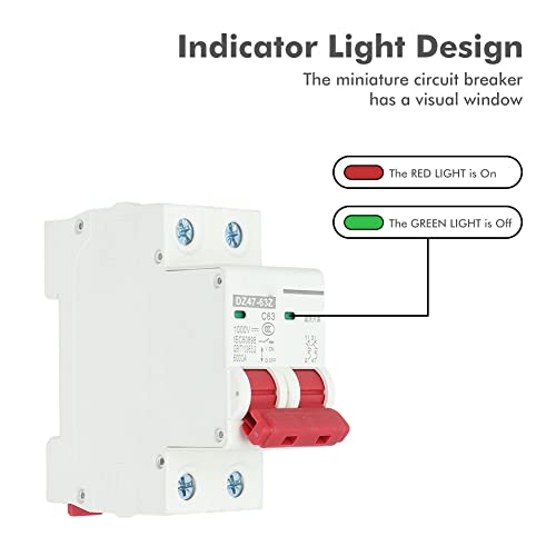 DIN Rail Mount Miniature Circuit Breaker 2P 40A DC 1000V, Isolator Switch for Solar PV Systems Marine Power, DC Circuits (63A) - Image 2